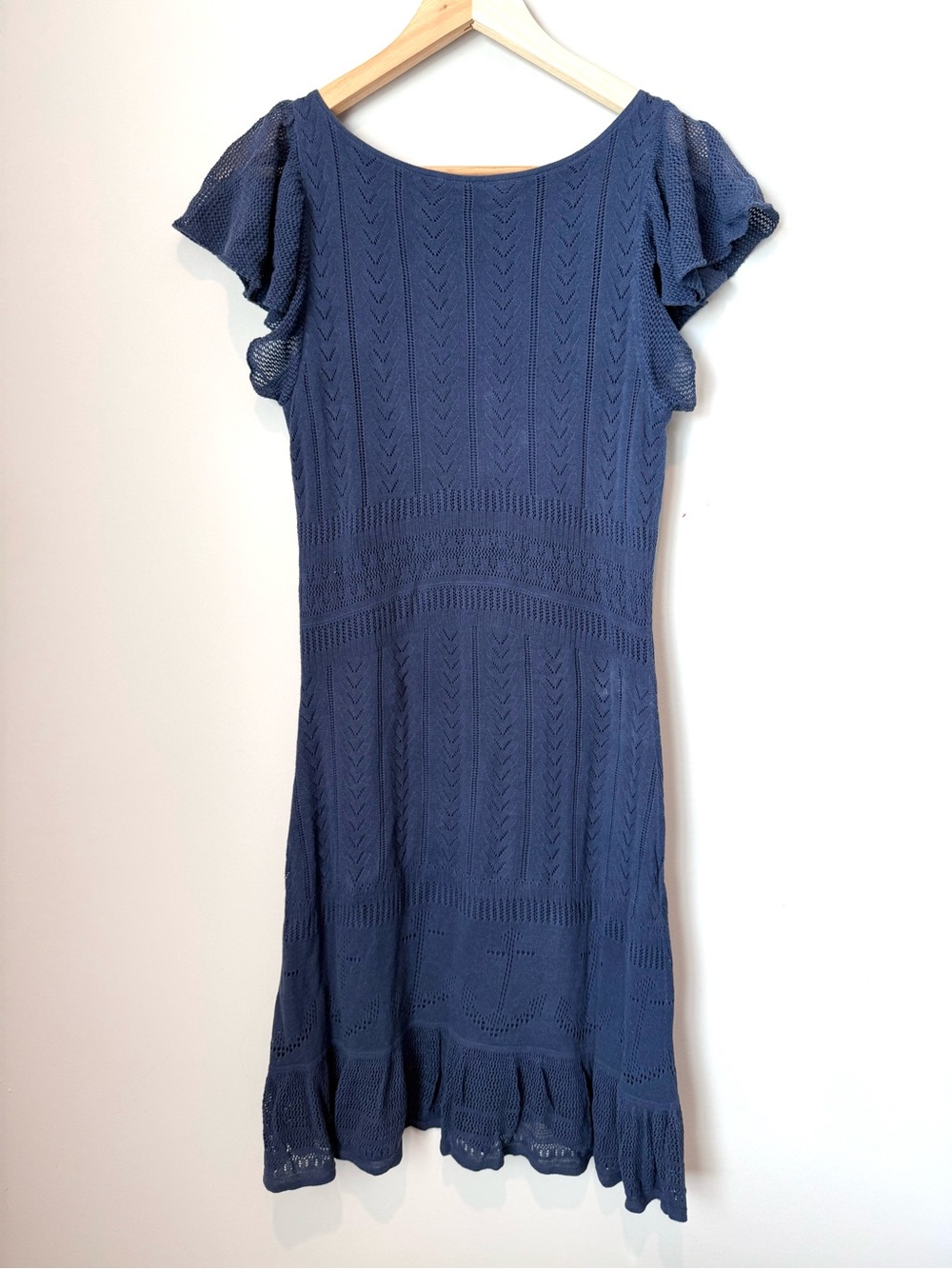 Lilly Pulitzer Pointelle Knit Navy Blue Sweater Dress Knit Flutter Sleeve Scoop - Picture 3 of 4
